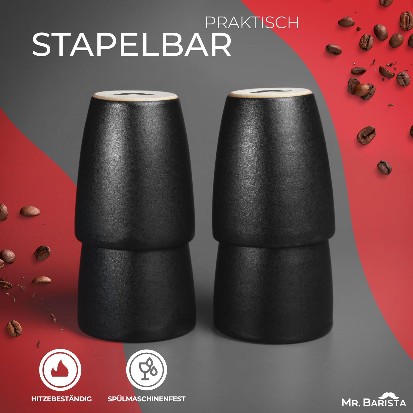 4er Set Espressobecher - handmade in Austria - perfekt für Espresso - 80ml - schwarz matt
