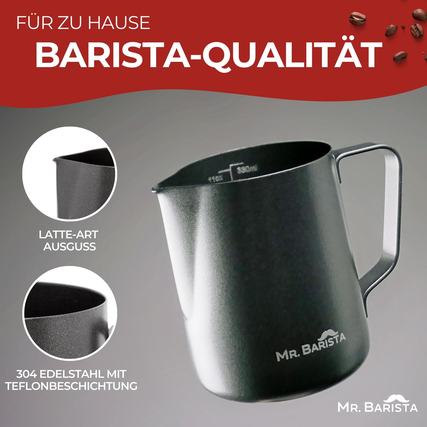 Professional Barista milk jug made of stainless steel - with Teflon coating - Latte Art spout