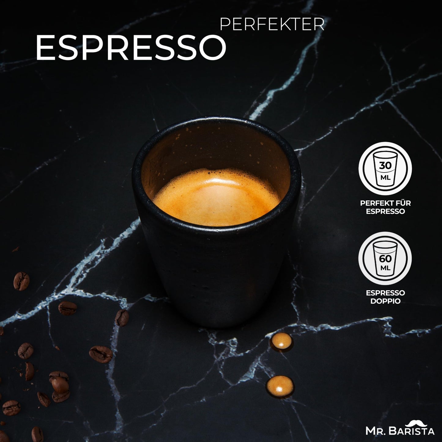 4er Set Espressobecher - handmade in Austria - perfekt für Espresso - 80ml - schwarz matt