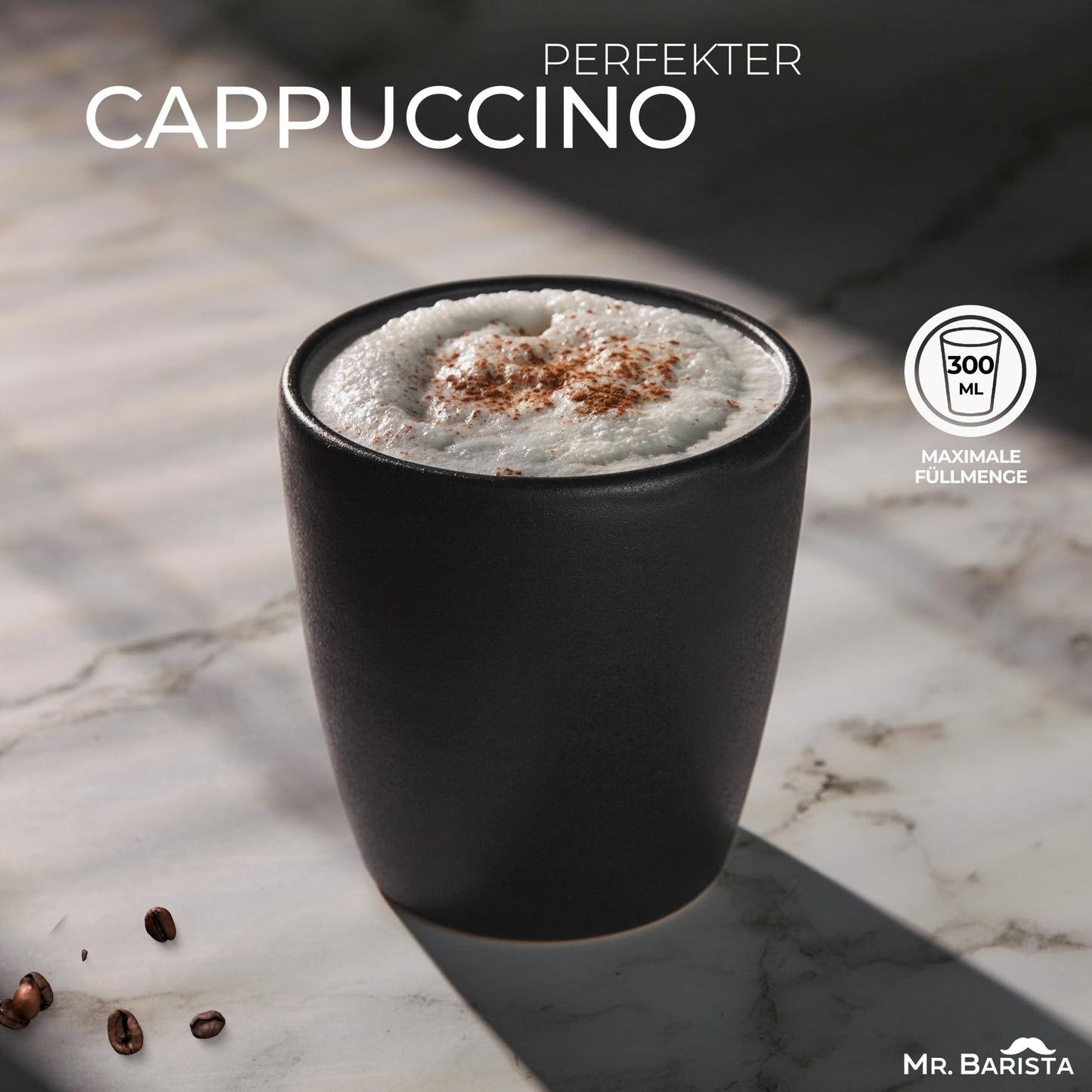 Set of 2 cappuccino cups - handmade in Austria - perfect for cappuccino - 300ml - matt black
