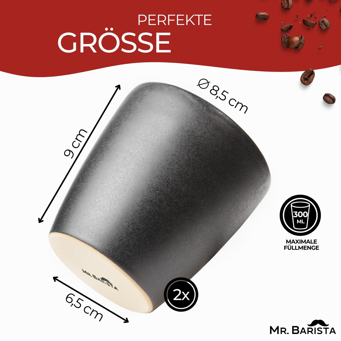 Set of 2 cappuccino cups - handmade in Austria - perfect for cappuccino - 300ml - matt black