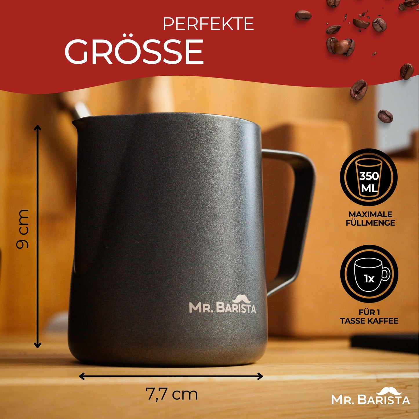 Professional Barista milk jug made of stainless steel - with Teflon coating - Latte Art spout
