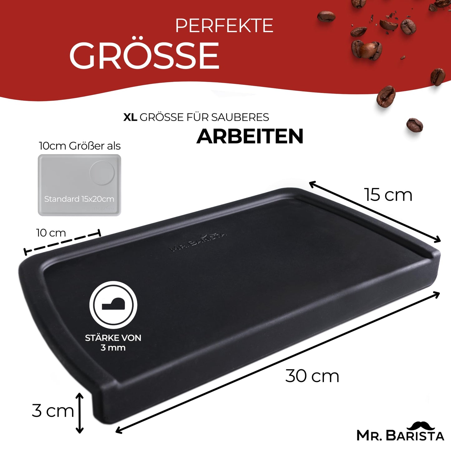 Professionelle Barista Tampermatte für Siebträger - rutschfest - mit Kante - 30x15x3cm