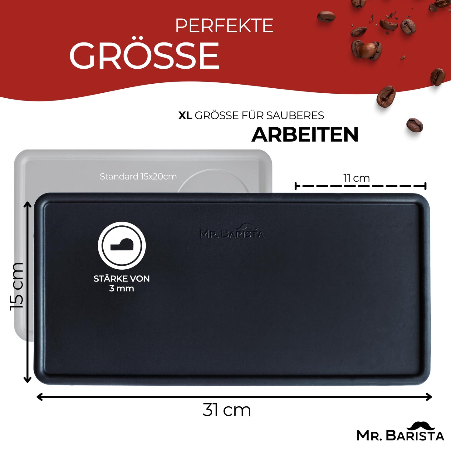 Professionelle Barista Tampermatte für Siebträger - rutschfest - flach 15x31x0,7cm