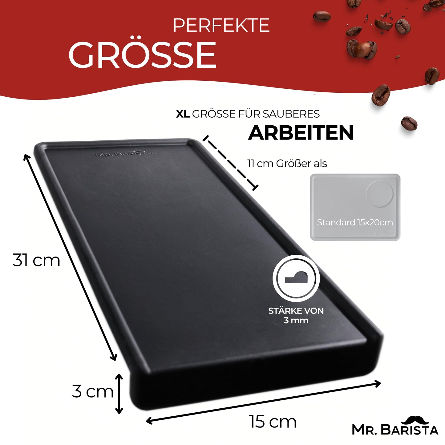 Professionelle Barista Tampermatte für Siebträger - rutschfest - mit Kante - 15x31x3cm