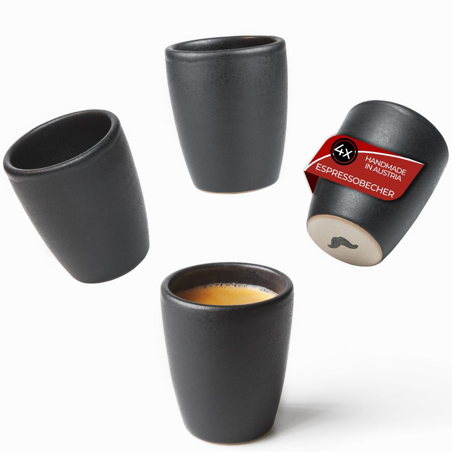 Set of 4 espresso cups - handmade in Austria - perfect for espresso - 80ml - matt black 