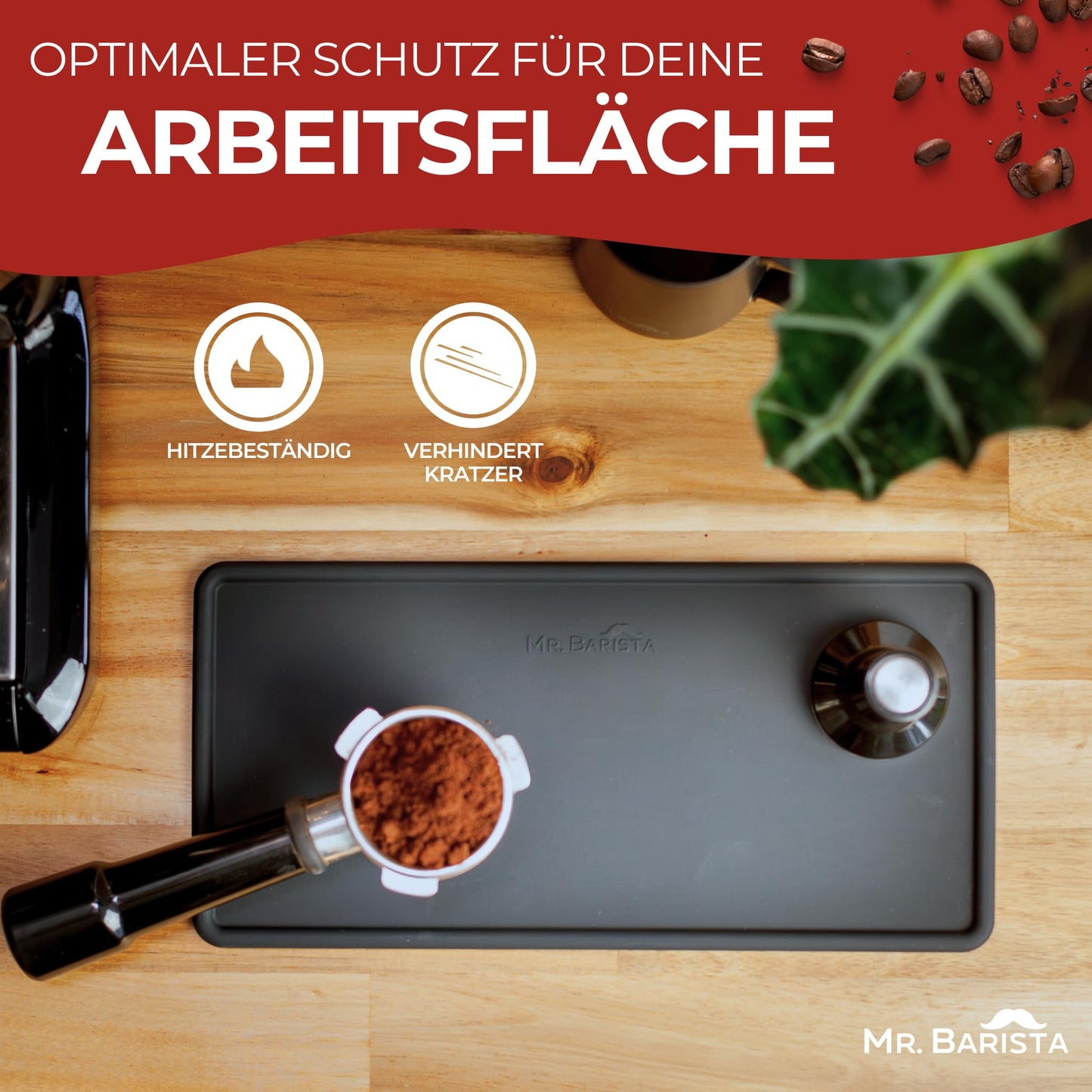 Professionelle Barista Tampermatte für Siebträger - rutschfest - flach 15x31x0,7cm