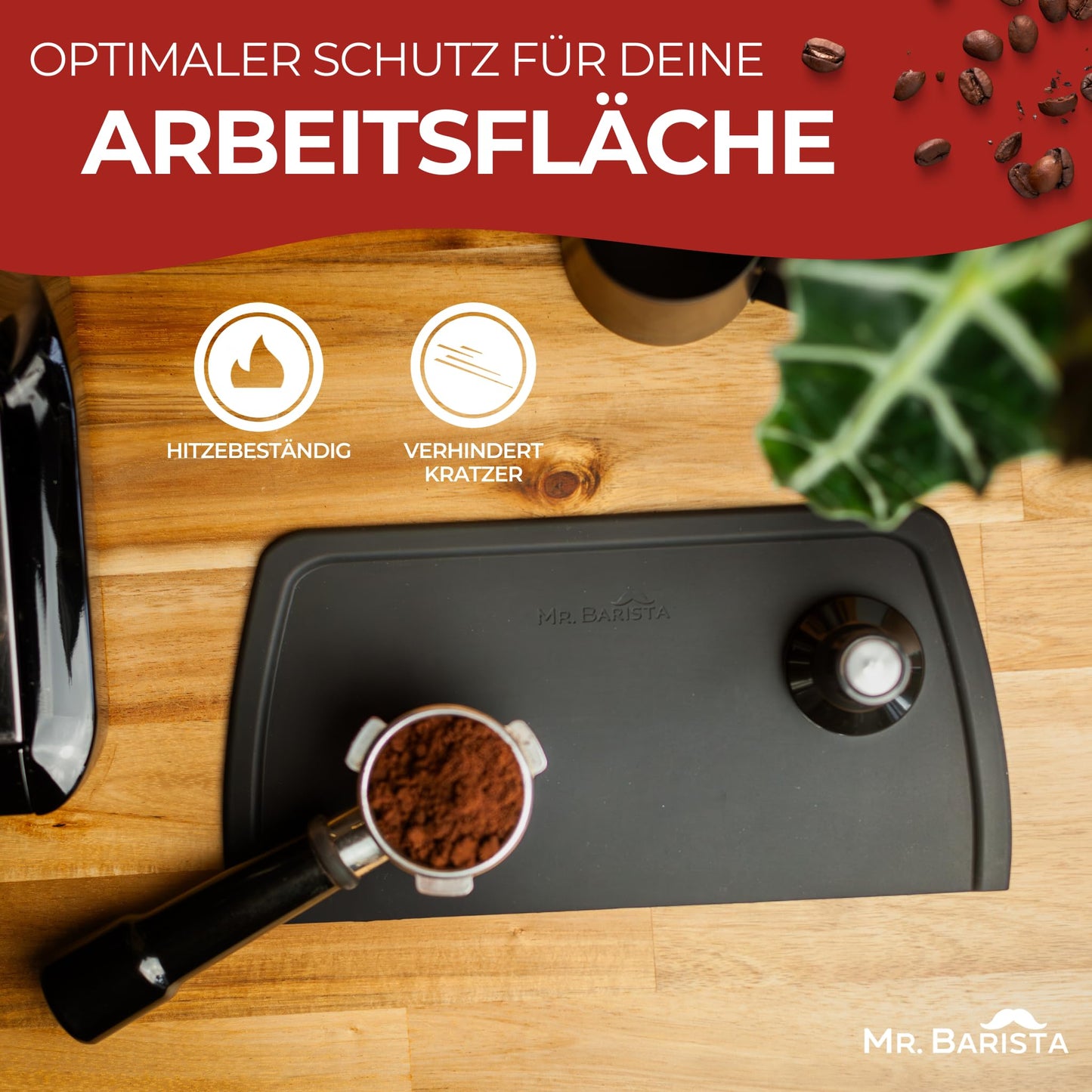 Professionelle Barista Tampermatte für Siebträger - rutschfest - flach 30x15x0,6cm